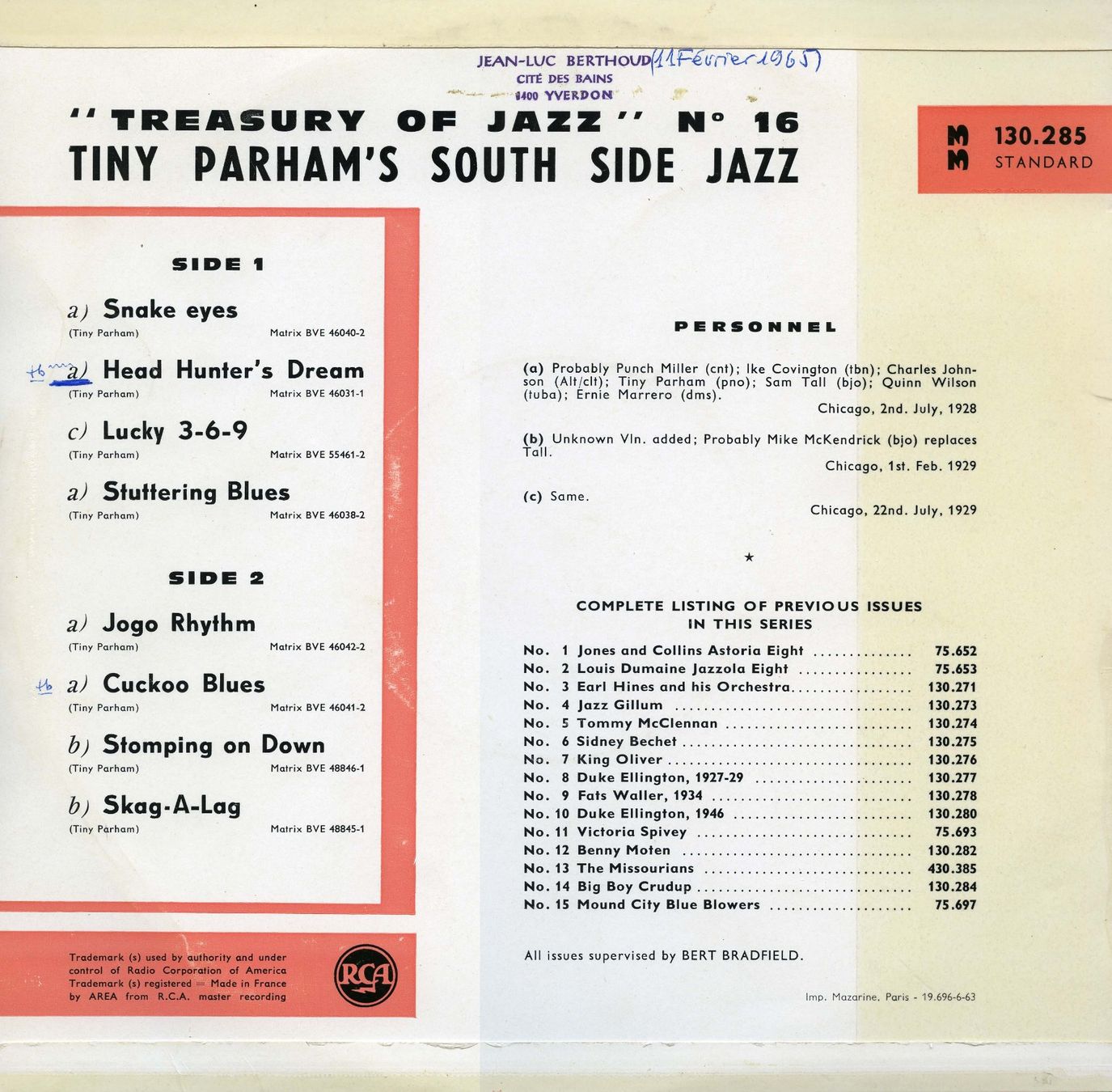 Dischi in vinile: 25cm Jazz LP:  Tiny Parham's South Side Jazz (RCA) – Usato da Hochfelden venduto da mue_lhm9 1