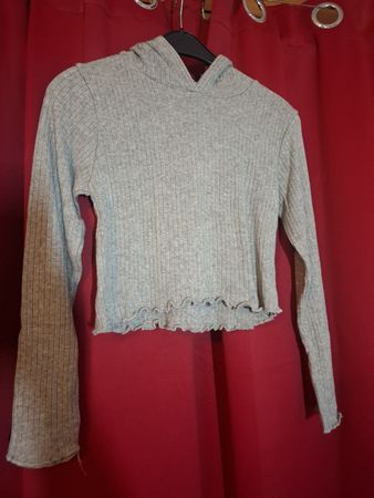 Crop Top à Capuche "Today" Gris Chiné, Taille M