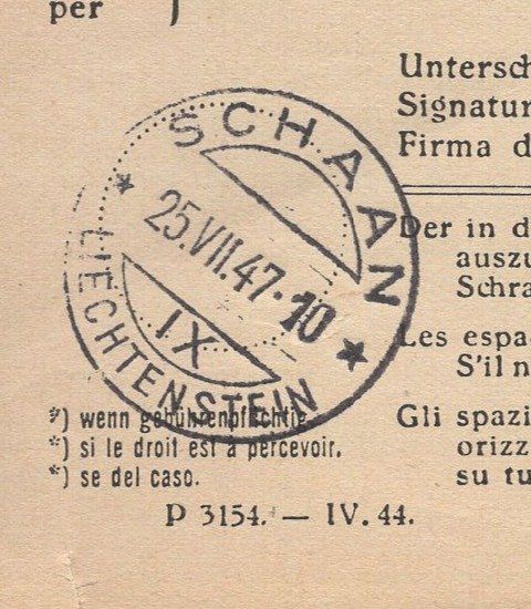 Tutti i francobolli: SCHAAN, 25.VII.45  Empfangsschein – Usato da Aarau venduto da kufi44 1