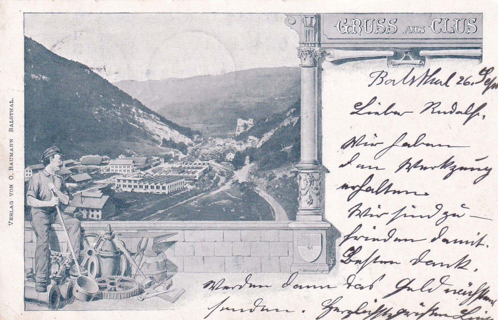 Ansichtskarten: Gruss aus Clus  1902 – Gebraucht aus Cormoret von Pascalll2001