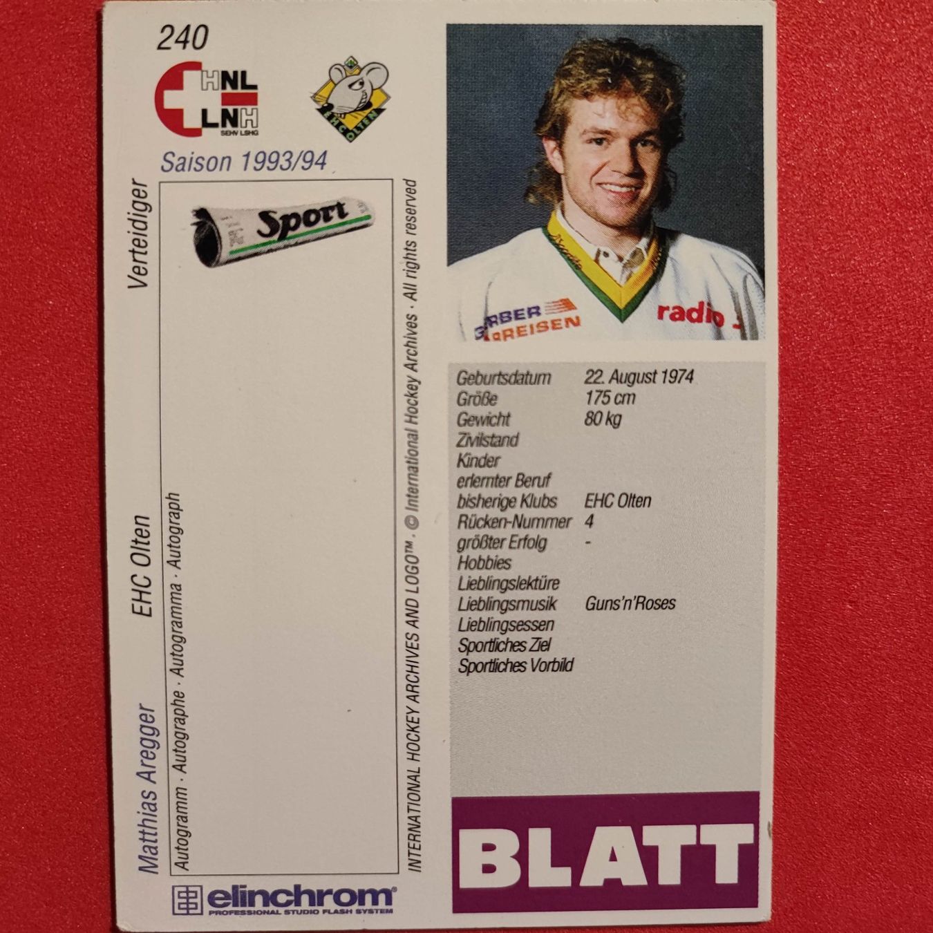 Sammelbilder & Trading cards: Matthias Aregger - EHC OLTEN - 1993/94 – Gebraucht aus Dübendorf von kb86_MOVIE 1