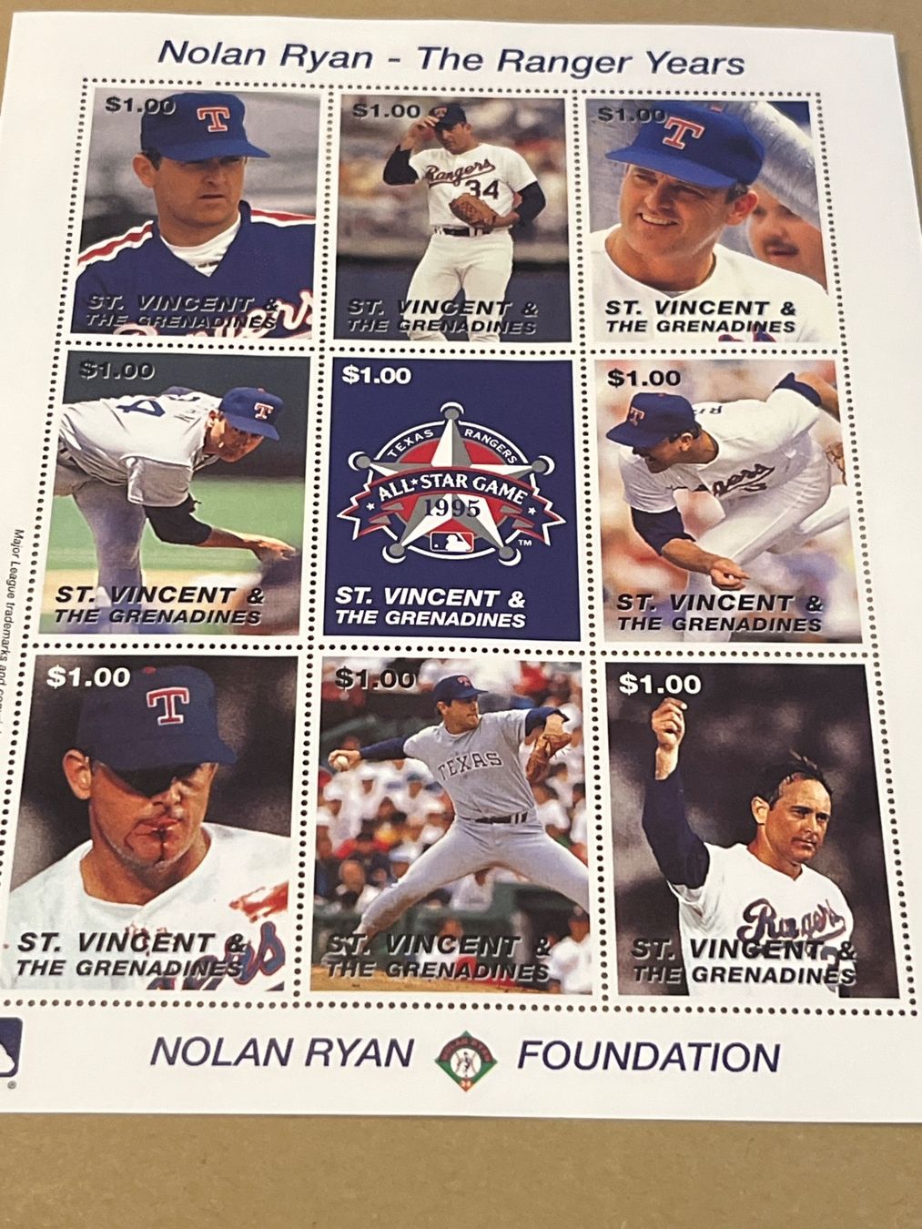 Tutti i francobolli: Texas Rangers Nolan Ryan Briefmarken Bogen – Nuovo e nell'imballaggio originale da Zürich venduto da engebrunau