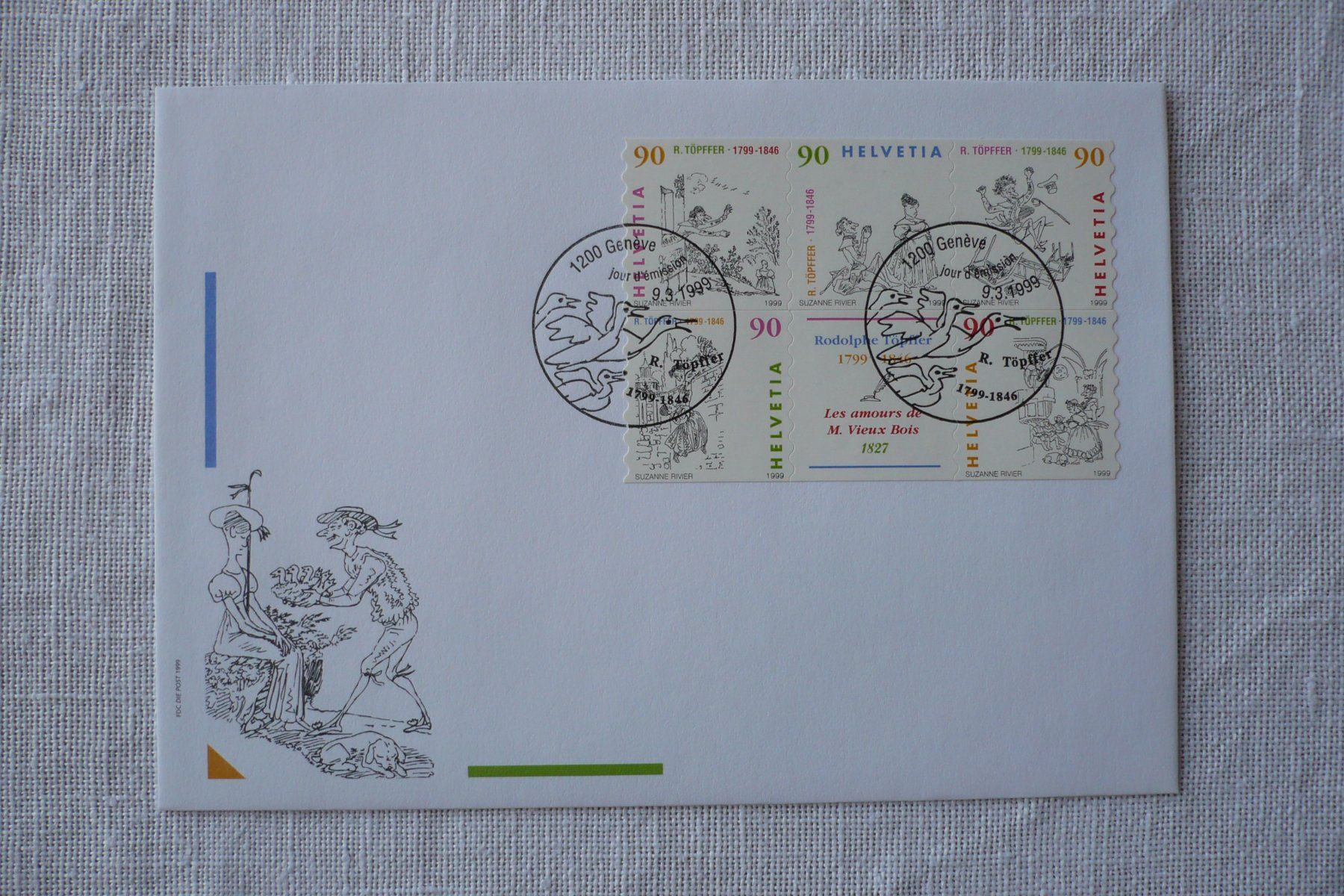 Tutti i francobolli: 1999 FDC Comics Töpffer SBK 966 - 970 – Usato da Zürich venduto da saltandpepper008