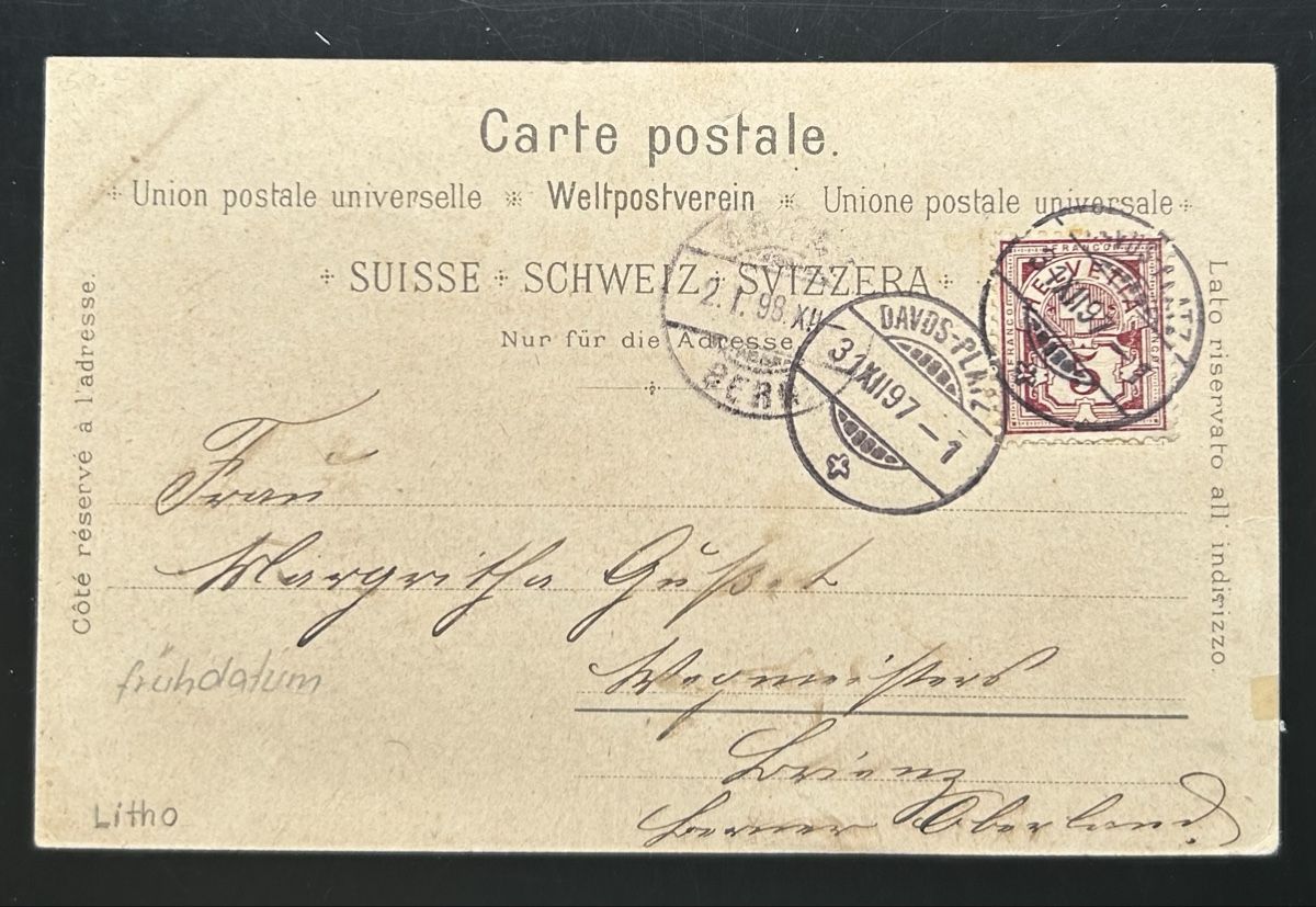 Cartoline postali: Souvenir de Davos Schlumpf Litho  – Usato da Horw venduto da Tellbub 1