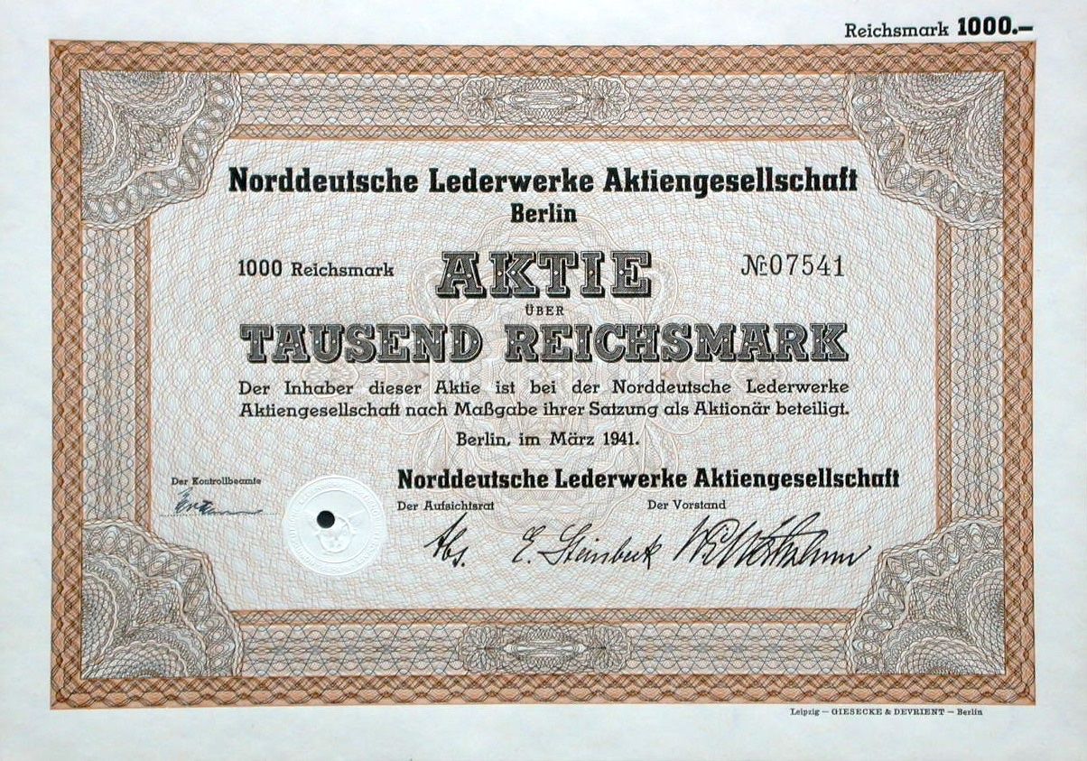 Documenti: Norddeutsche Lederwerke AG, Berlin - 1941 – Usato da Solothurn venduto da Sgasche