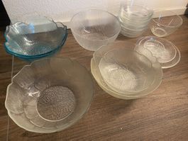 Salatschüssel + Salatschälchen aus Glas Set / Lot