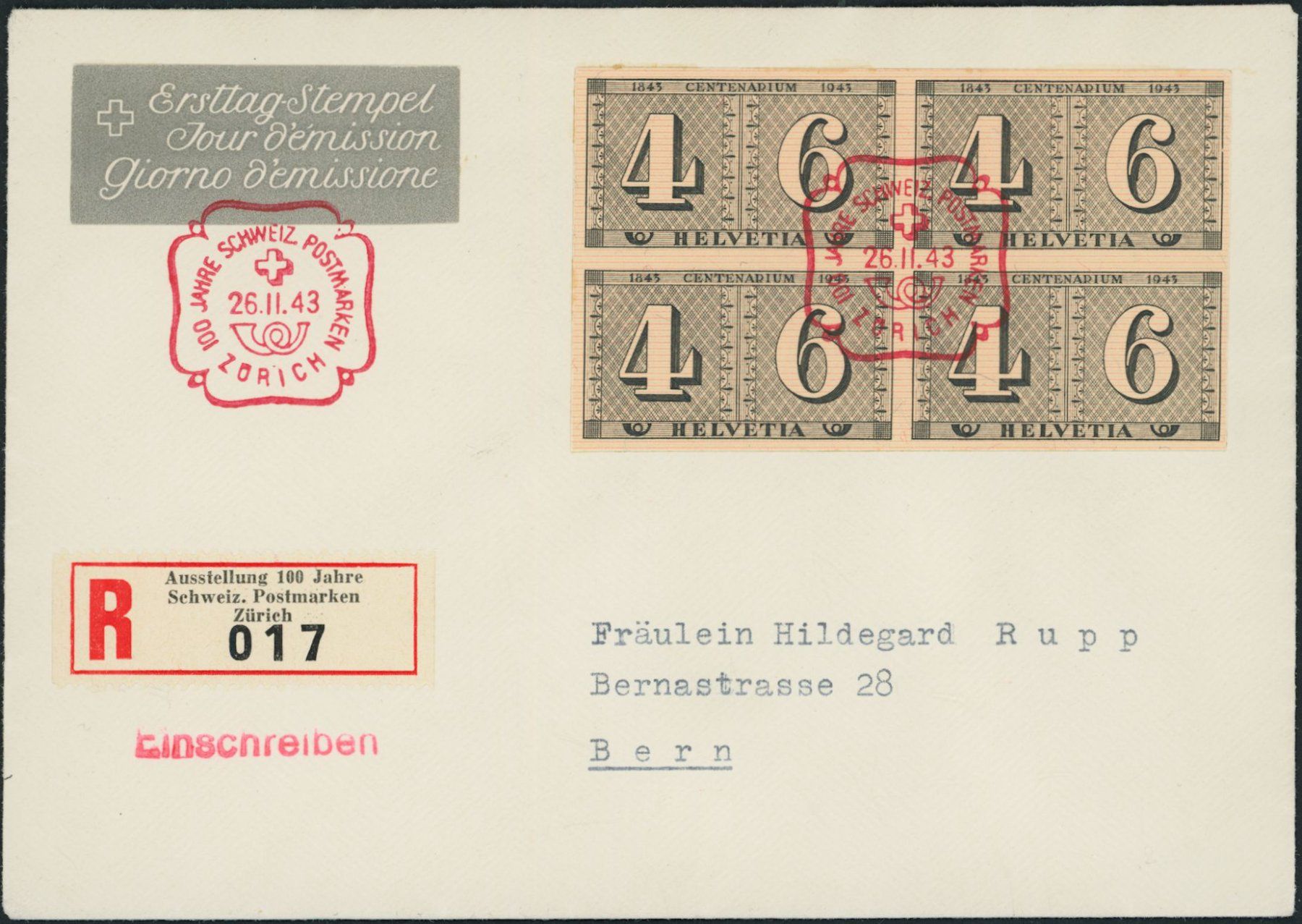Tutti i francobolli: 1943 - Briefmarke - Blockausschnitte - FDC ET - Gaudard – Usato da Schindellegi venduto da leecollect