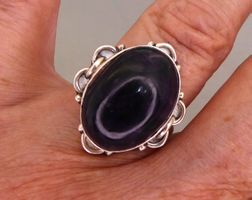 Ring 925 Silber mit dunklem Amethyst Stein