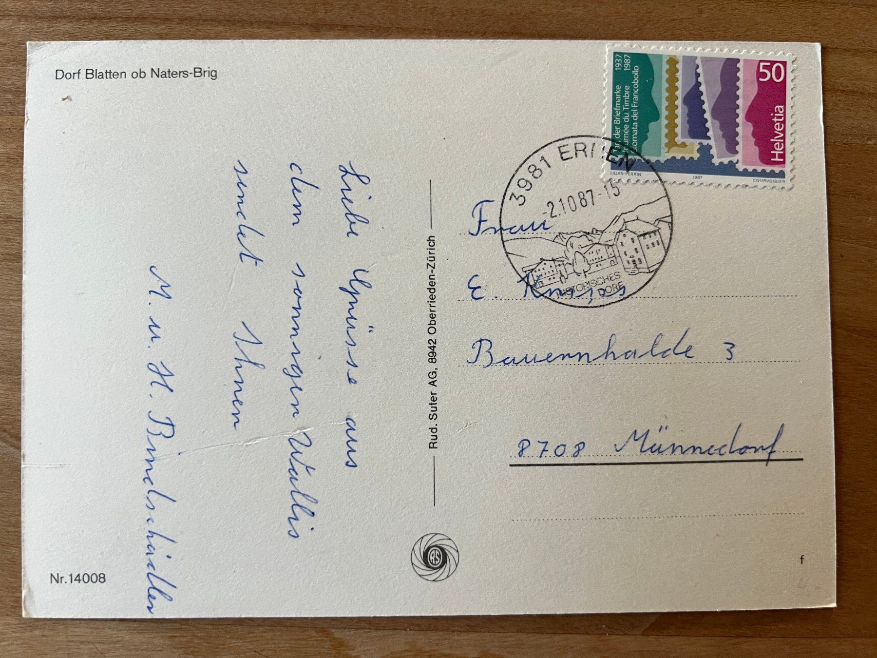 Cartes postales: Dorf Blatten ob Naters-Brig, 1987 – D'occasion à Stäfa par Hannahsita14 1