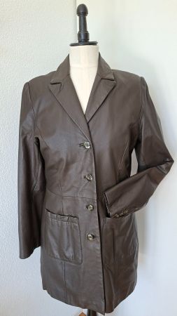 Damen Ledermantel dunkelbraun Top Zustand
