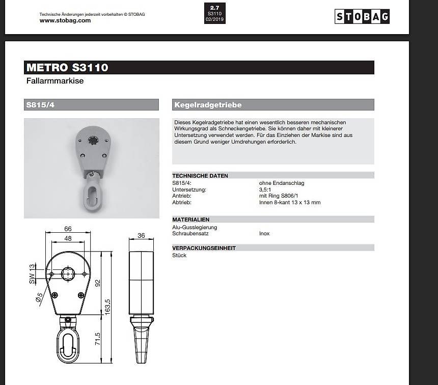 Tende da sole: Store, Beschattung, Fallarm-Markise Stobag 3110 – Usato da Schwarzenburg venduto da Michaelw2 2