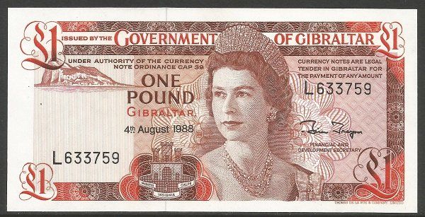 Banconote: Gibraltar 1 Pfund Noten mit Queen Elizabeth II, ... – Nuovo e nell'imballaggio originale da Tobel venduto da fuertinero 1