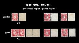 1936 Gotthardbahn, geriffeltes/glattes Papier