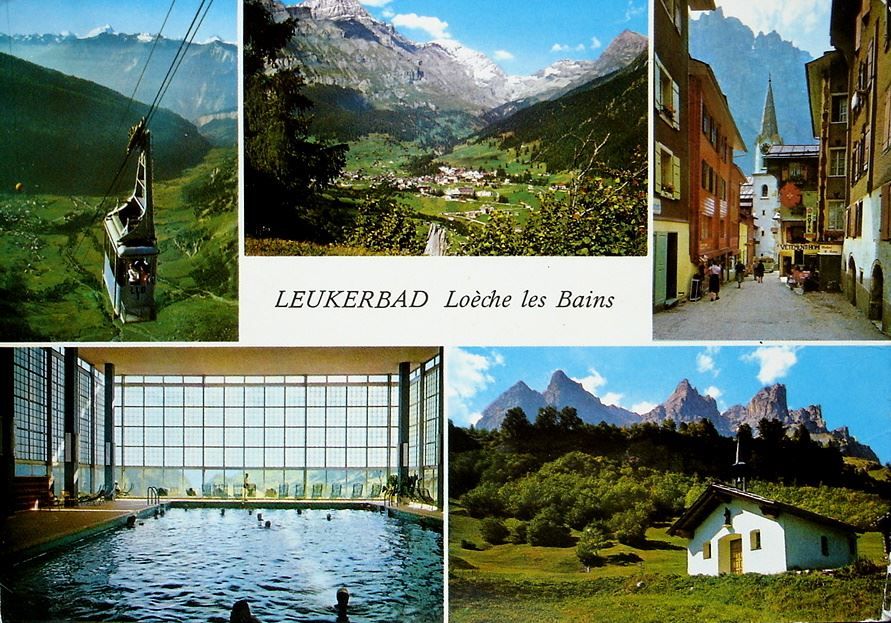 Cartoline postali: LEUKERBAD Dorfpartie, Luftseilbahn – Usato da Jona venduto da philajona