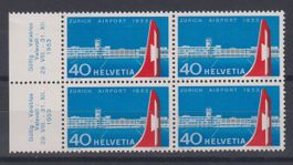 Vierblock: Einweihung Flughafen Zürich 1952 / Posfrisch