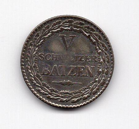 Tutti le monete: (1752) GR, 5 Batz, 1807, Silber – Usato da Rüthi (Rheintal) venduto da erdnuessli1