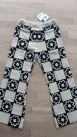 Pantalon Sandro crochet motif carreaux fleurs beige/noir T M
