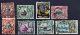 Uganda-Tanganyka-Kenya, Kleiner Los von 8 Briefmarken ⊙