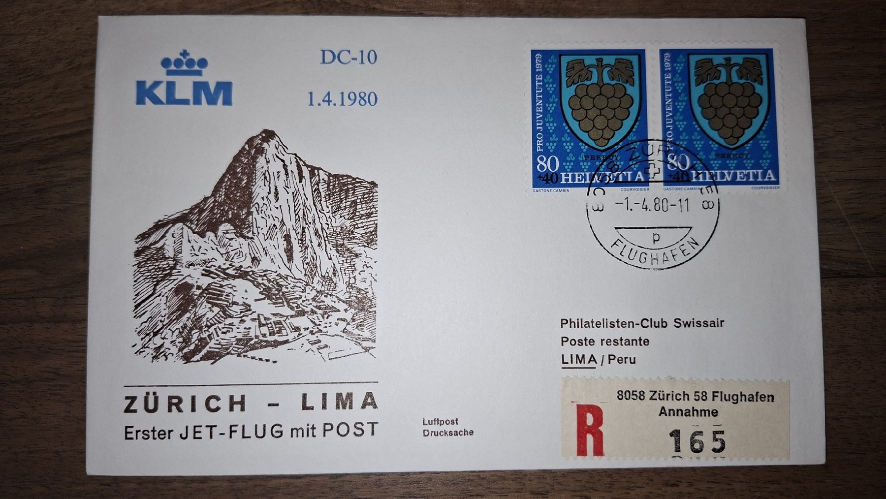 Tutti i francobolli: KLM Zürich - Lima 01.04.1980 – Usato da Balgach venduto da SIMEON27