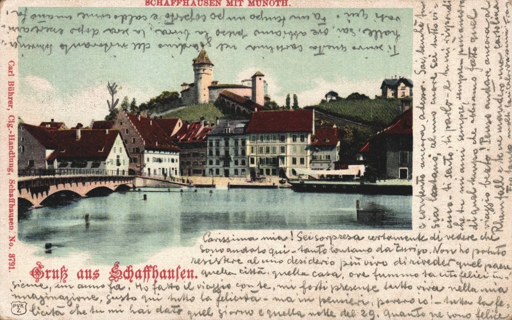 Cartoline postali: Ansichtskarte Schaffhausen mit Munot, datiert 27.07.1902 – Usato da Luzern venduto da Kartenansicht