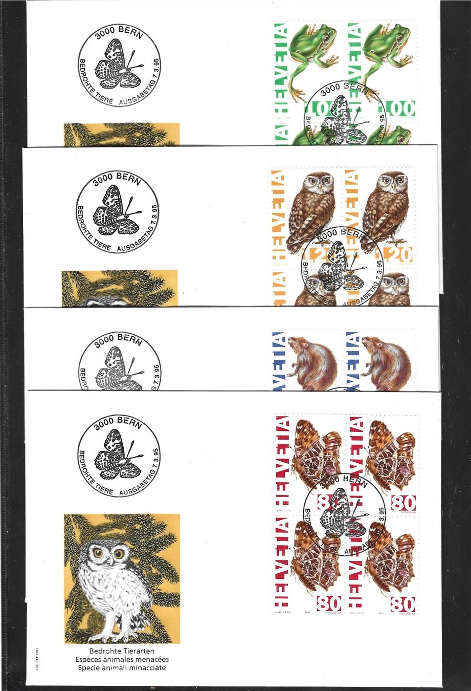 Tous les timbres: 1995 FDC 4er BEDROHTE TIERARTEN – D'occasion à Rheinau par loxis