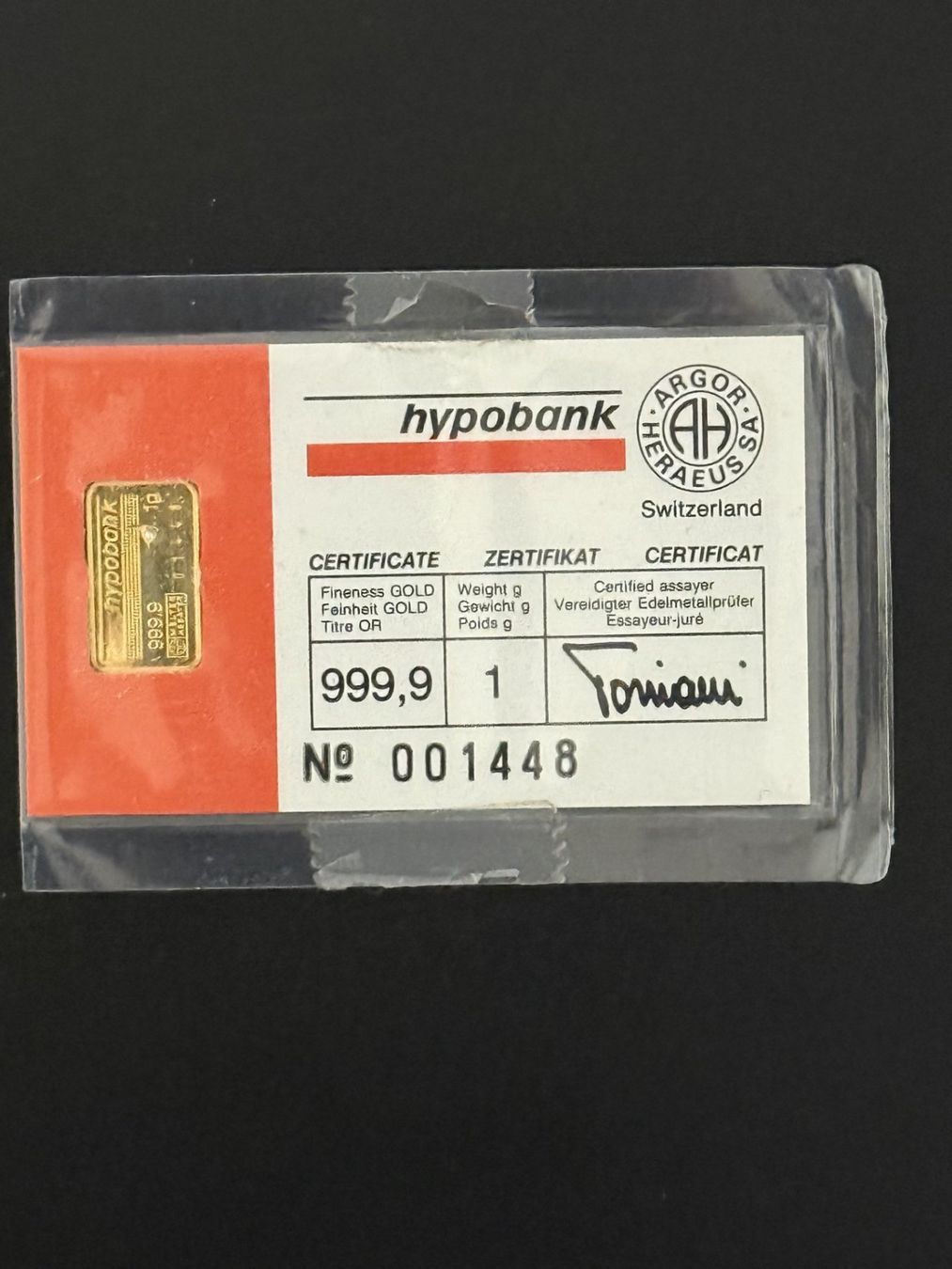 Edelmetalle: Goldbareen 1 g Hypo Bank – Neu und originalverpackt aus Untersiggenthal von byiggy