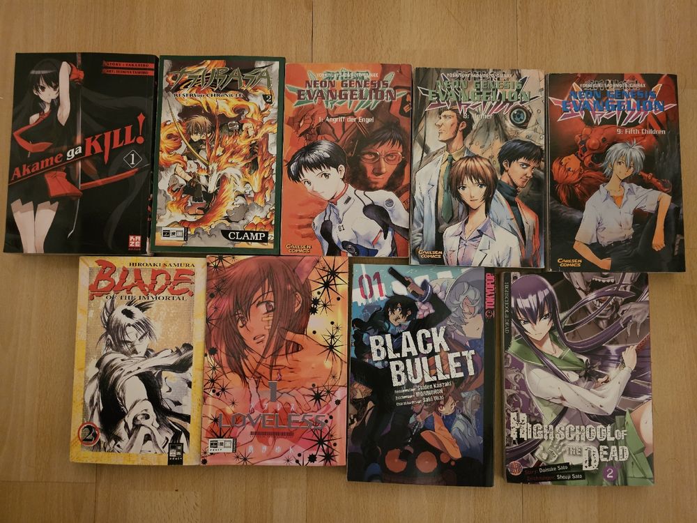 Fumetti: 9 Mangas: Neon Genesis, Akame ga Kill, Black Bullet etc. – Usato da Langnau Am Albis venduto da sul_rm8c