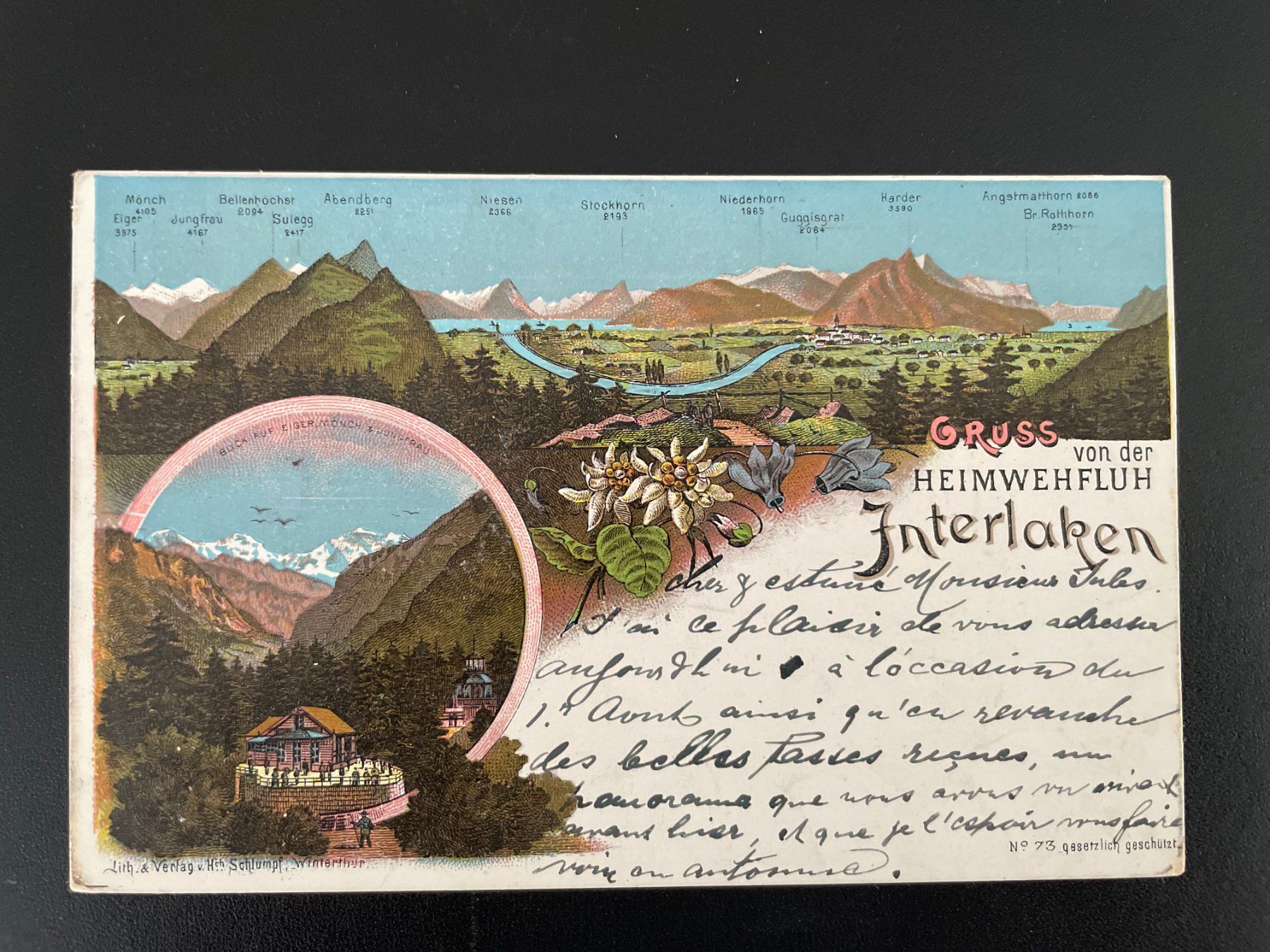 Cartoline postali: AK Litho "Gruss von der Heimwehfluh" Interlaken – Usato da Thal venduto da Danny82
