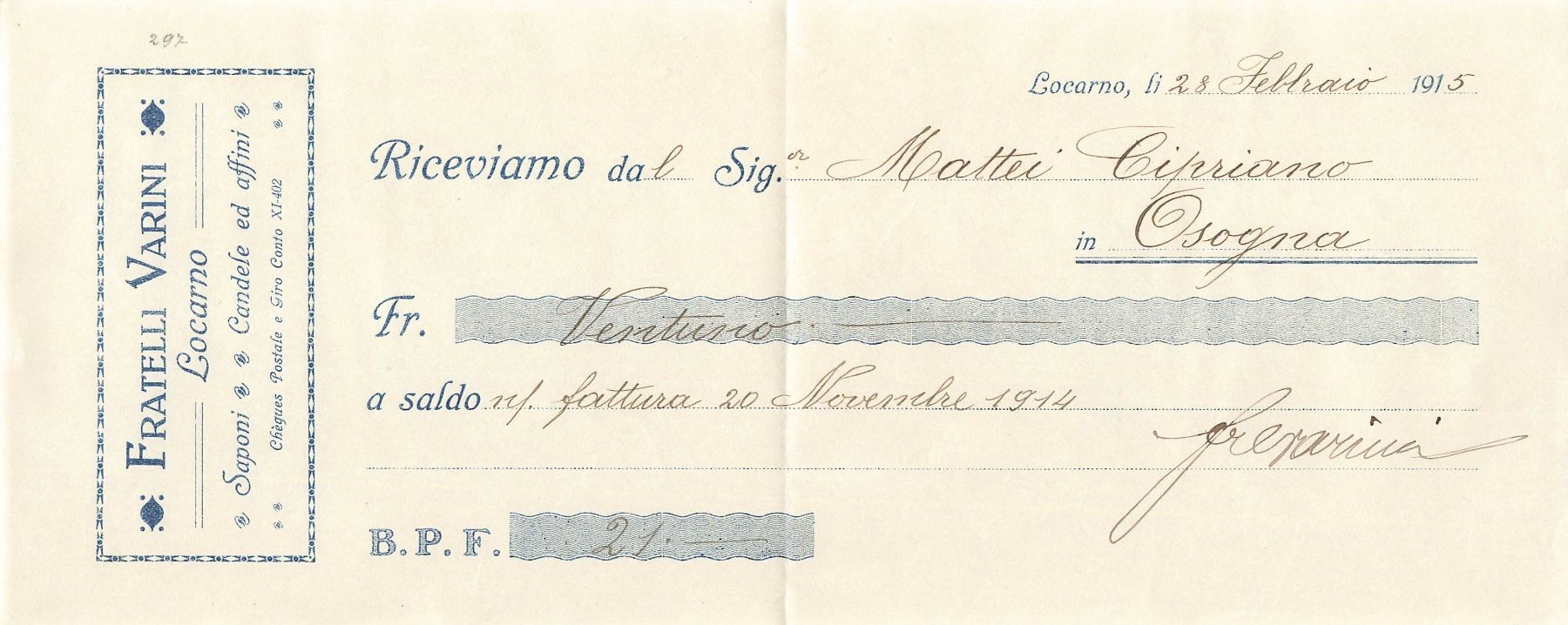Cartoline postali: Fratelli Varini Locarno Kambiale cheques – Usato da Biasca venduto da Blenio71
