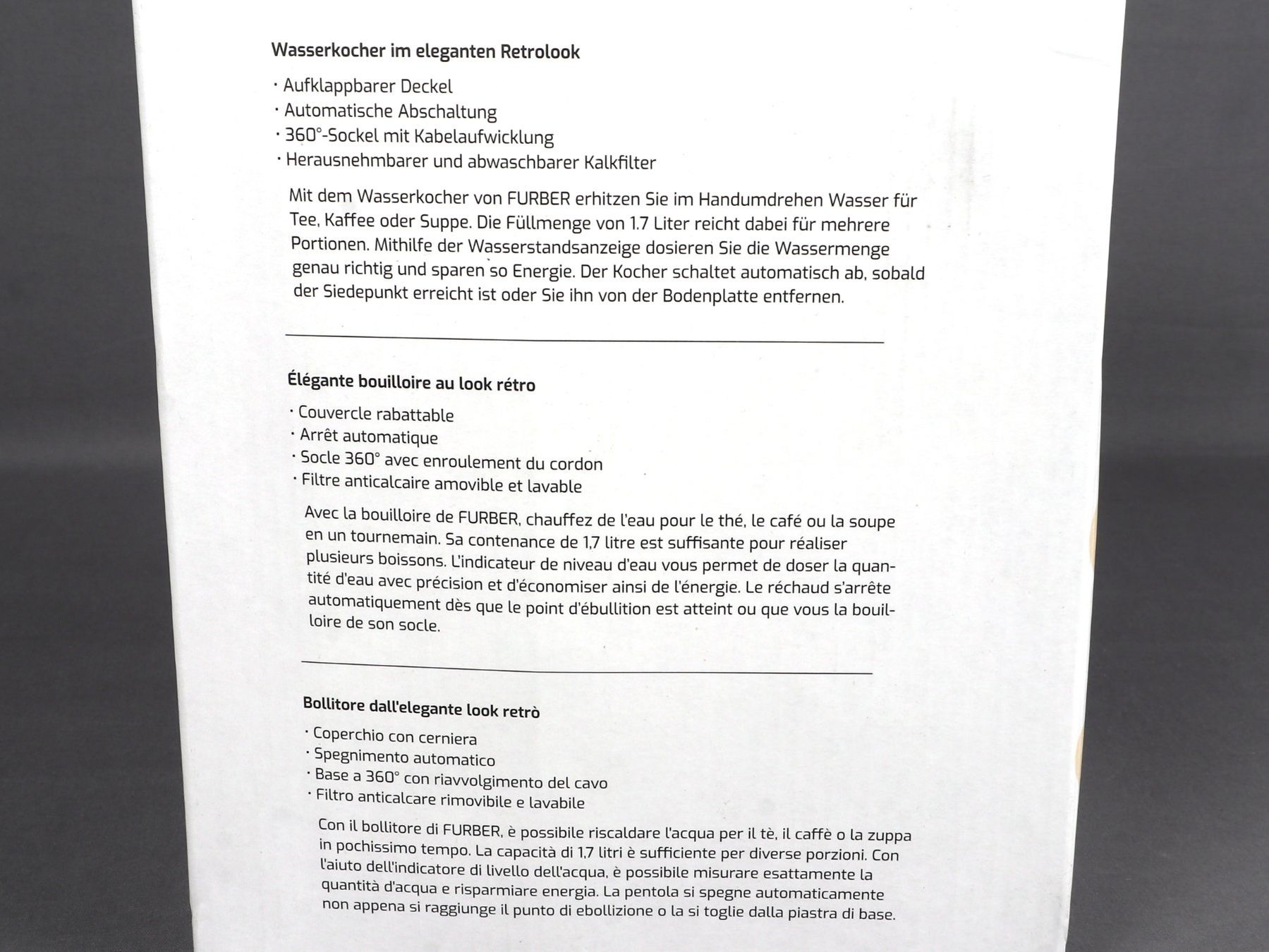 Bollitori: Furber Wasserkocher 1.7L – Nuovo (secondo la descrizione) da Steinen venduto da Restwert_Steinen 5