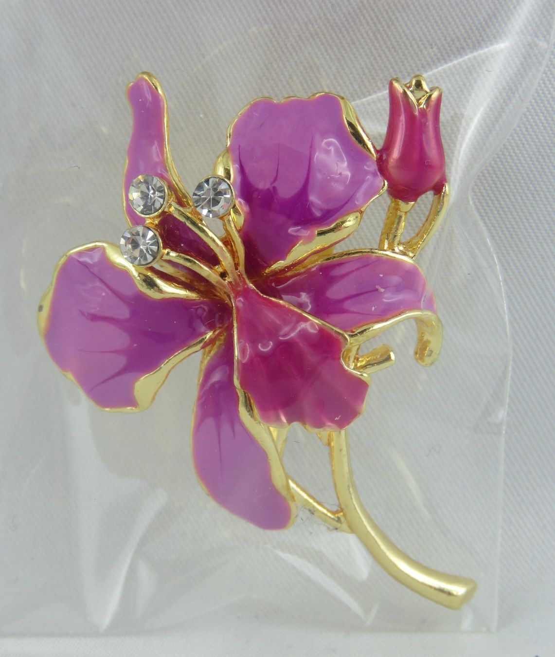 Spille & Fermagli: ORCHIDEE - Brosche mit Glitzersteinchen - Neu - 6x4cm – Nuovo e nell'imballaggio originale da Grenchen venduto da Yamahwildstar16 1