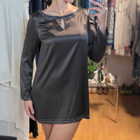 CAROLL Luxus Seidenkleid 95% Seide Perlen Gr. 38/40