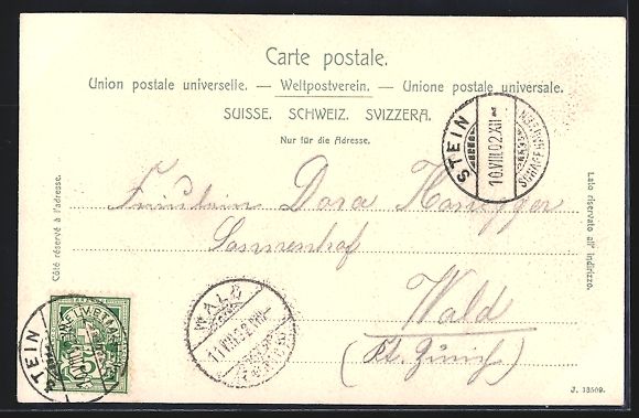 Cartoline postali: Stein a. Rh., Passanten vor dem Rathaus – Usato da Berlin venduto da bartko-reher 1