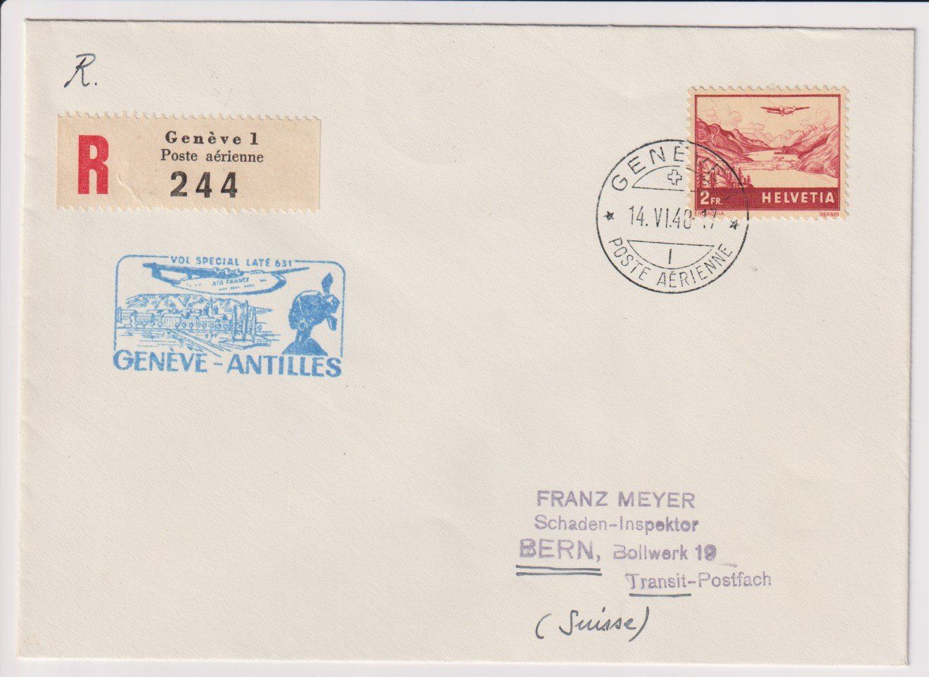 Alle Briefmarken: Flugpost R-Brief Genf nach Bern – Gebraucht aus Bellach von qsearch