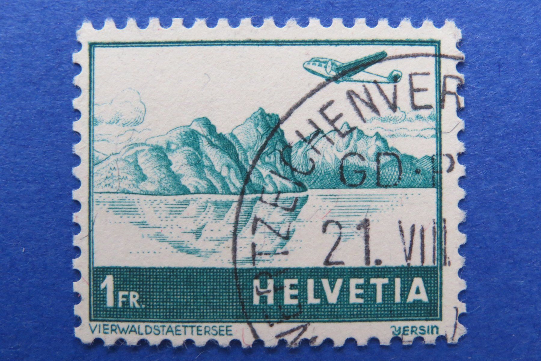 Alle Briefmarken: 1Fr.Flugpost Nr.F32 'Vierwaldstättersee' gestempelt – Gebraucht aus Brunnen von Kumari