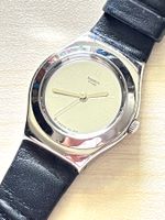 Swatch Damenuhr Lederarmband Silberfarben