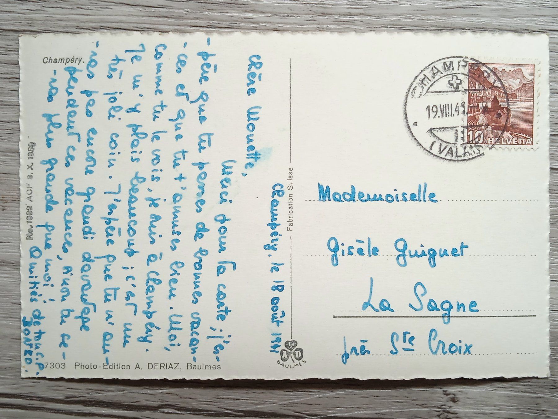 Tutti i francobolli: TR51 Carte Postale + Timbre Suisse 1941 – Usato da Cousset venduto da Patrick_Collections 1