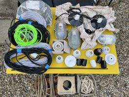 Sehr viele Emaille Leuchten, Stoffkabel, Fassungen