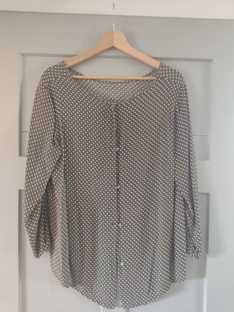 Damen Bluse gepunktet olivgrün Langarm, hübsch, Grösse 38