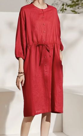 Chic Abito -camicetta lungo di cotone rosso-nuovo-M/L