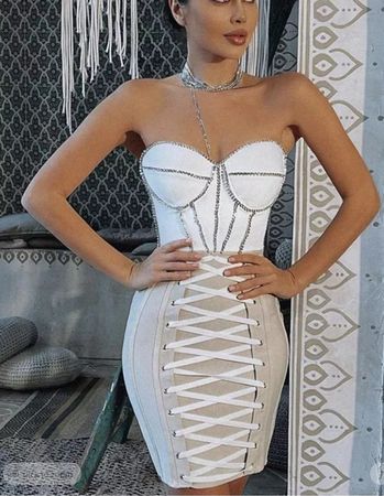 Wunderschönes Stretchkleid beige-weiss Gr- XS - 224369