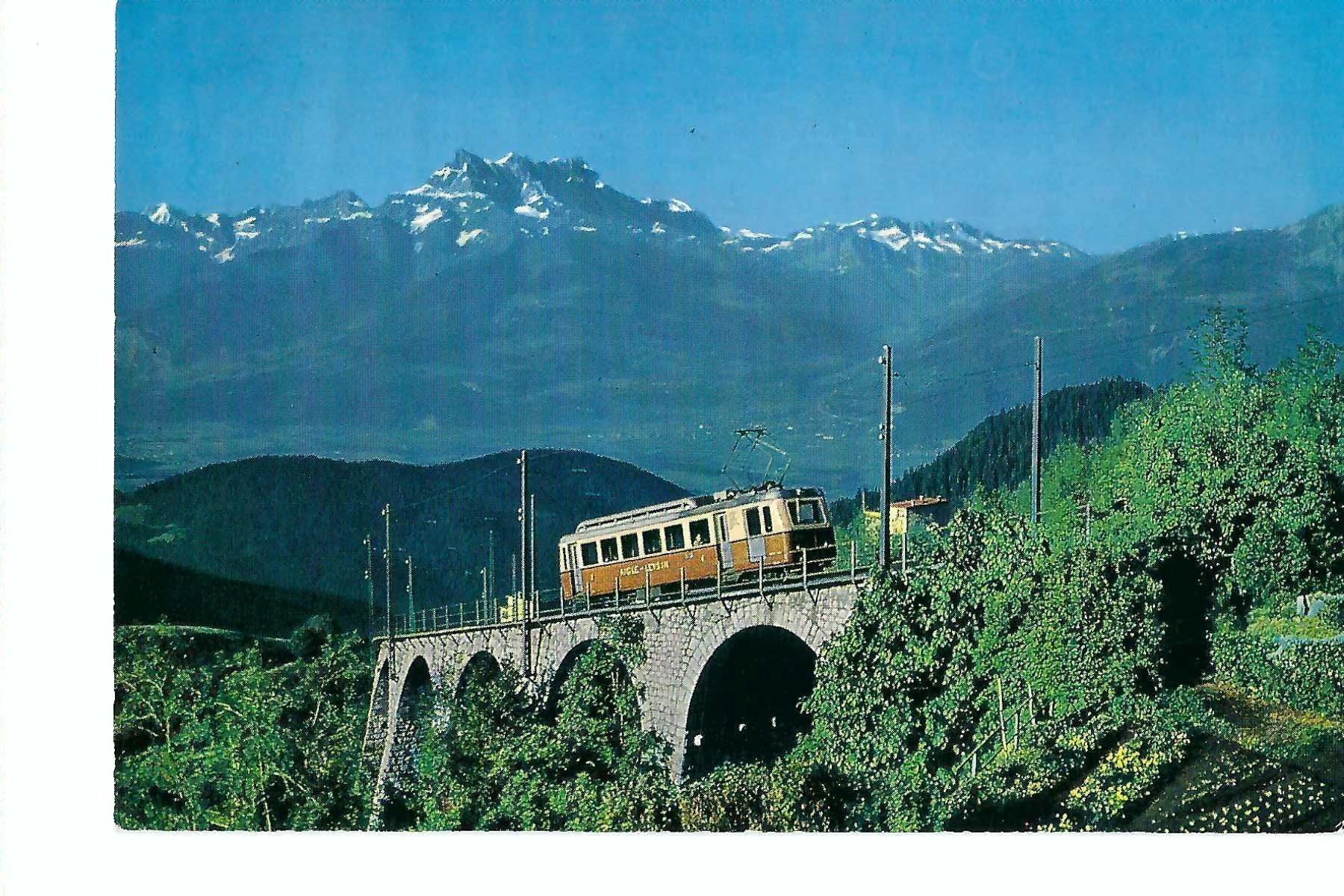Cartoline postali: Leysin, chemin de fer, Eisenbahn,  Dents du Midi – Usato da Thun venduto da 44wart