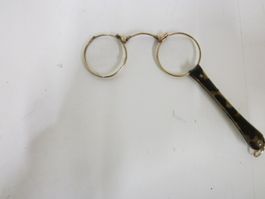 Antik Lorgnon Lunette 1890 Manche écaille Tortue (Plaqué Or)