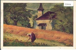 Pro Juventute - Ernst Stückelberg - Kirche mit Kornfeld bei