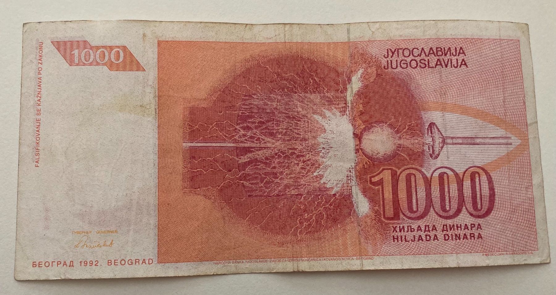 Banknoten: Jugoslawien 1000 Dinara 1992 – Gebraucht aus Algetshausen von Carrhard 1
