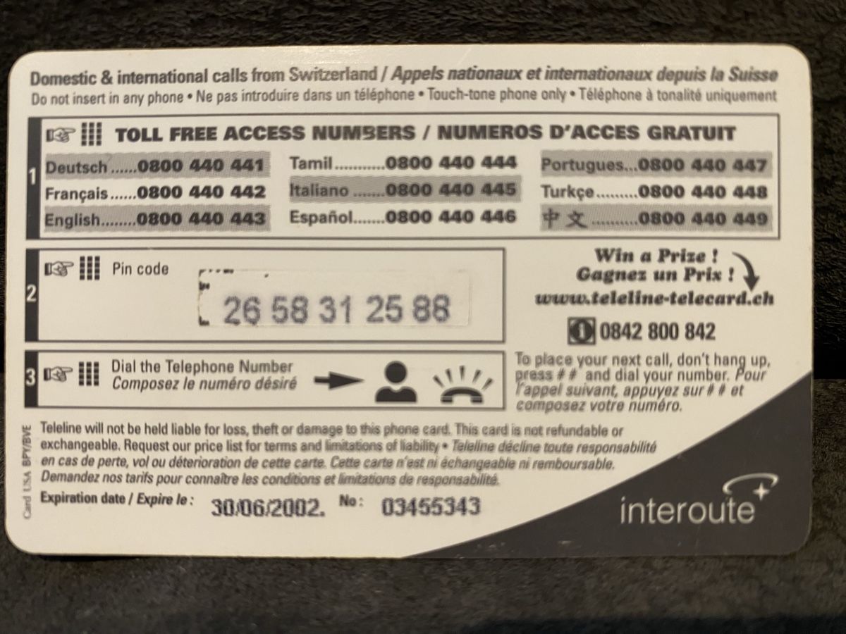 Schede telefoniche: Teleline – Usato da Lausanne venduto da babacard10 1