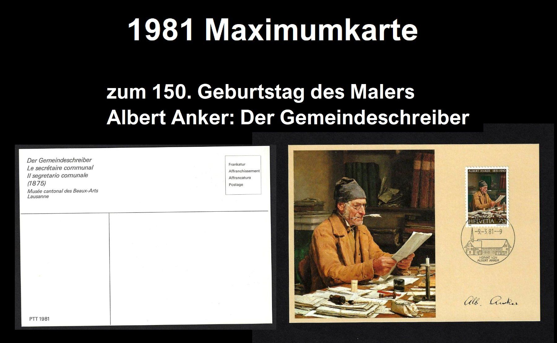 Tutti i francobolli: 1981 Albert Anker Sondermarke auf Maximumkarte – Usato da Baar venduto da miam8