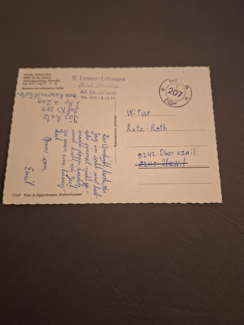 Cartoline postali: Feldpost Inf RS 207 – Usato da Schaffhausen venduto da RicardoSchaffhausen 1