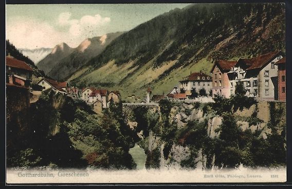 Cartoline postali: Göschenen, Teilansicht mit Gotthardbahn – Usato da Berlin venduto da bartko-reher
