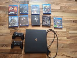 PS4 Pro Konsole 1TB, 9 Spielen, 2 Controllern Guter Zustand